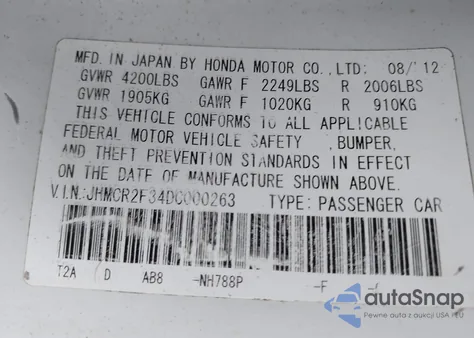 2013 Honda Accord Lx из США, поврежденный, VIN JHMCR2F34DC000263